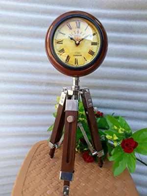 NIDA ART Handmade Table Top Clock Table & Floor Standing Roman Number Clock with Adjustable Tripod Stand Home & Office, Studio Decoration Gift