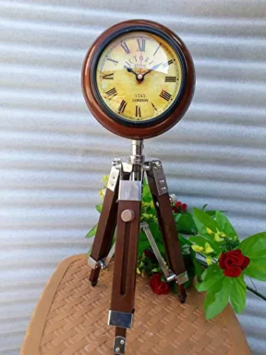 NIDA ART Handmade Table Top Clock Table & Floor Standing Roman Number Clock with Adjustable Tripod Stand Home & Office, Studio Decoration Gift