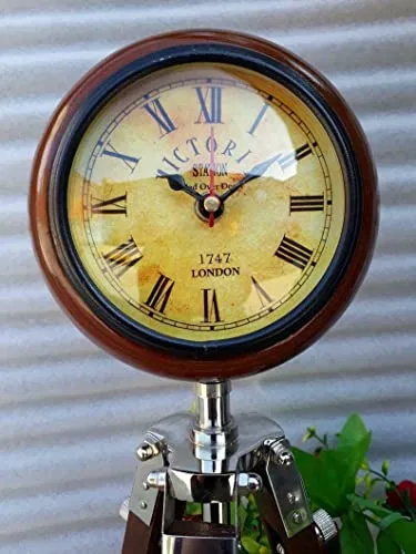 NIDA ART Handmade Table Top Clock Table & Floor Standing Roman Number Clock with Adjustable Tripod Stand Home & Office, Studio Decoration Gift