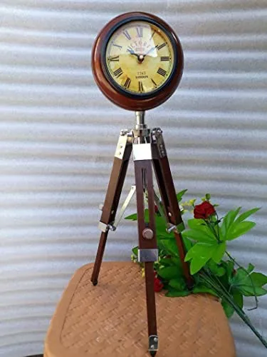 NIDA ART Handmade Table Top Clock Table & Floor Standing Roman Number Clock with Adjustable Tripod Stand Home & Office, Studio Decoration Gift