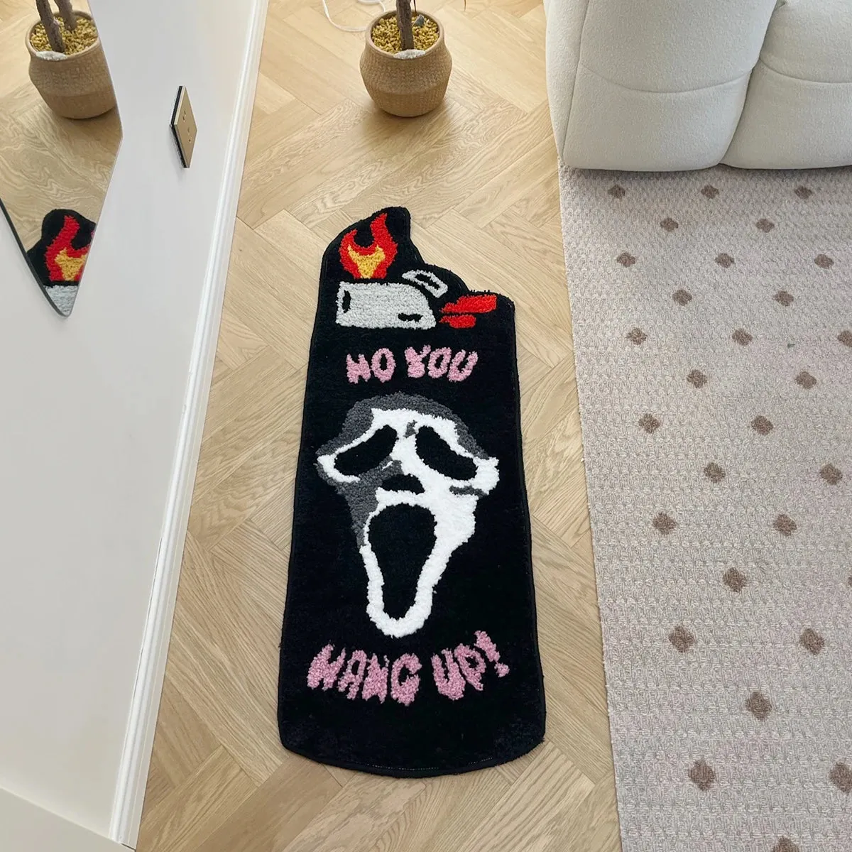 'No you hang up' Black Ghost Tufted Rug