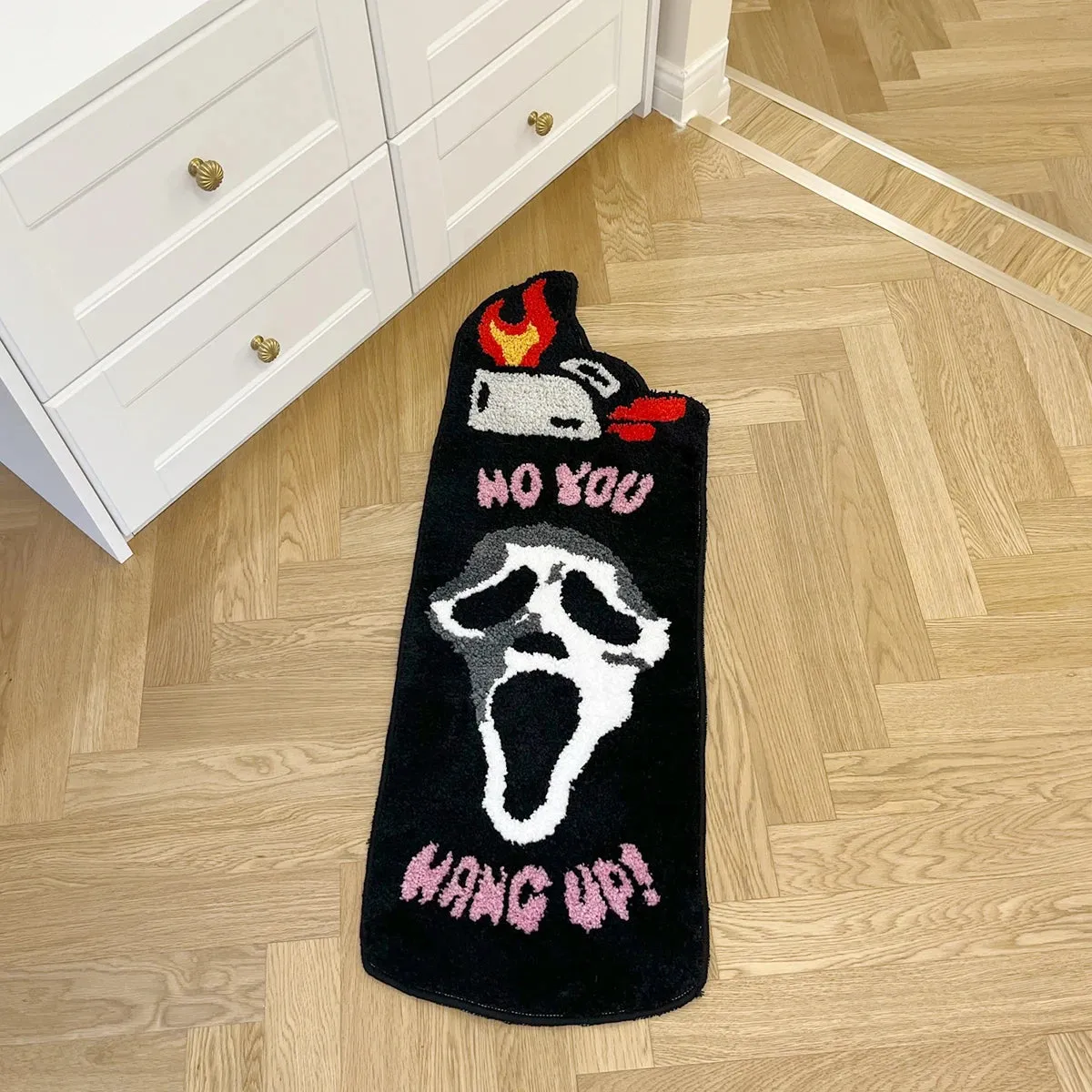 'No you hang up' Black Ghost Tufted Rug