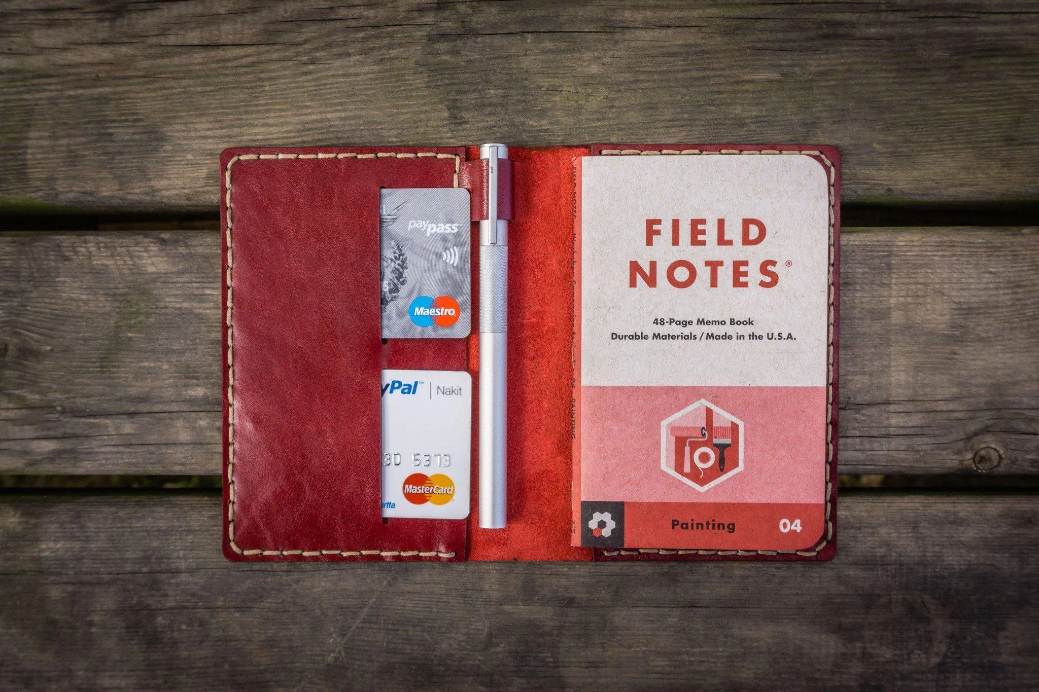 No.33 Personalized Leather Field Notes Cover - Red 1