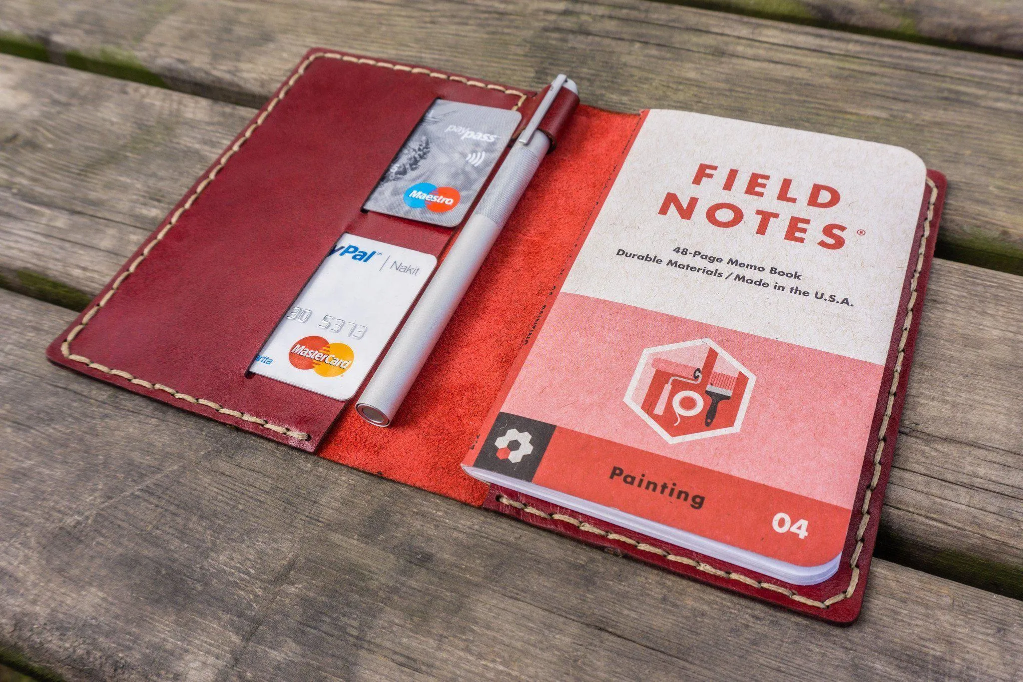 No.33 Personalized Leather Field Notes Cover - Red 1