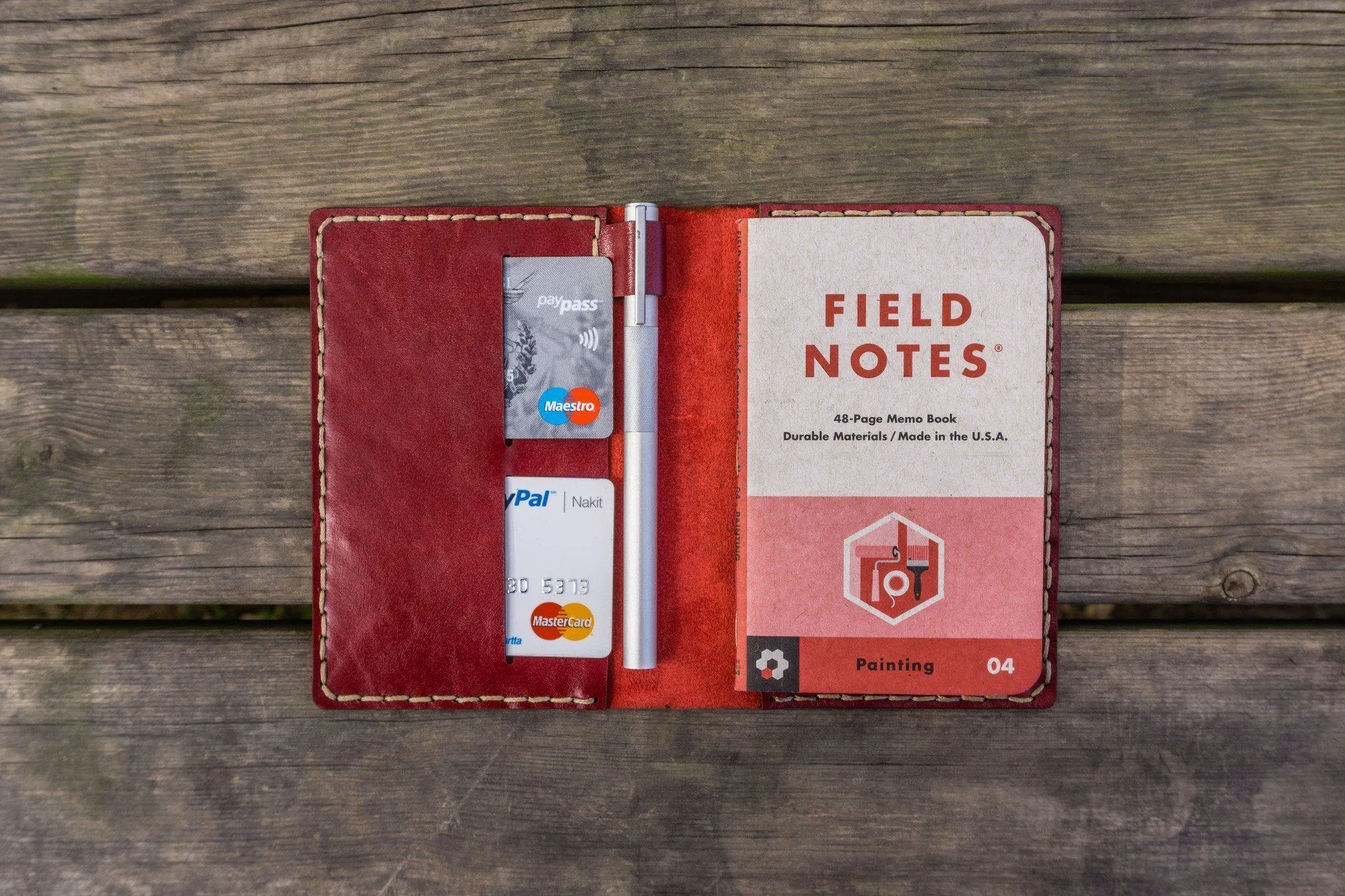 No.33 Personalized Leather Field Notes Cover - Red 1