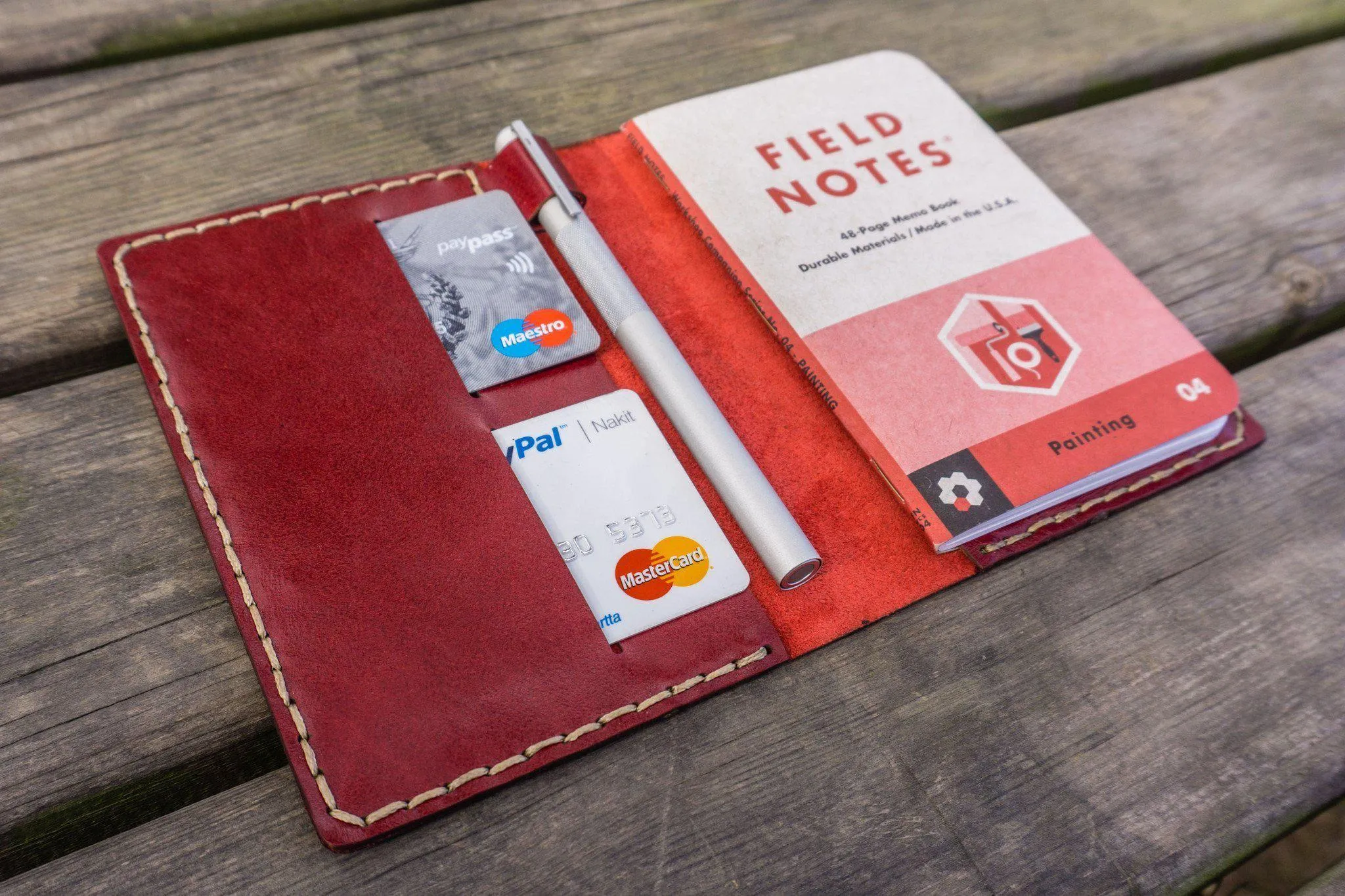 No.33 Personalized Leather Field Notes Cover - Red 1