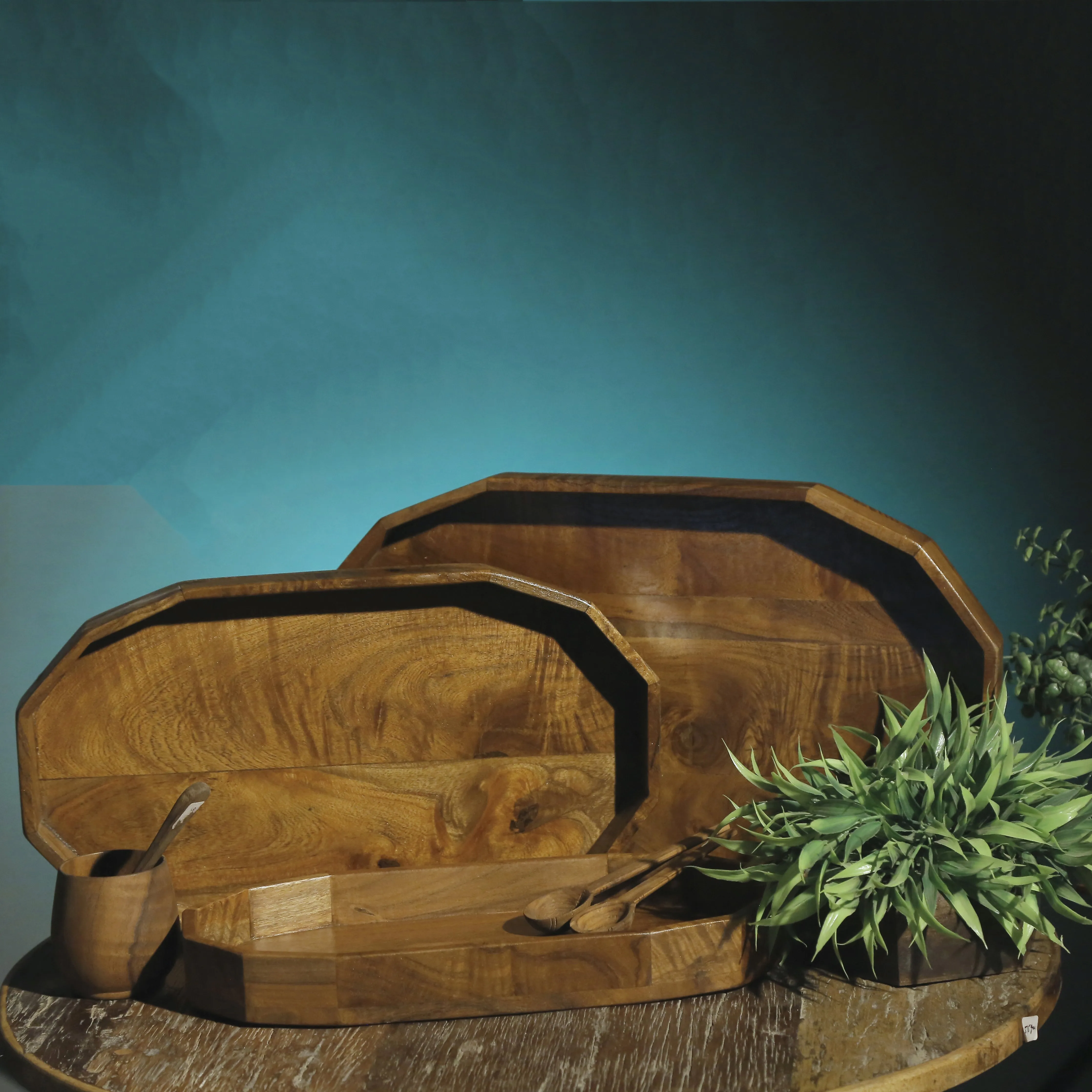 Octagonal Wooden Tray Set