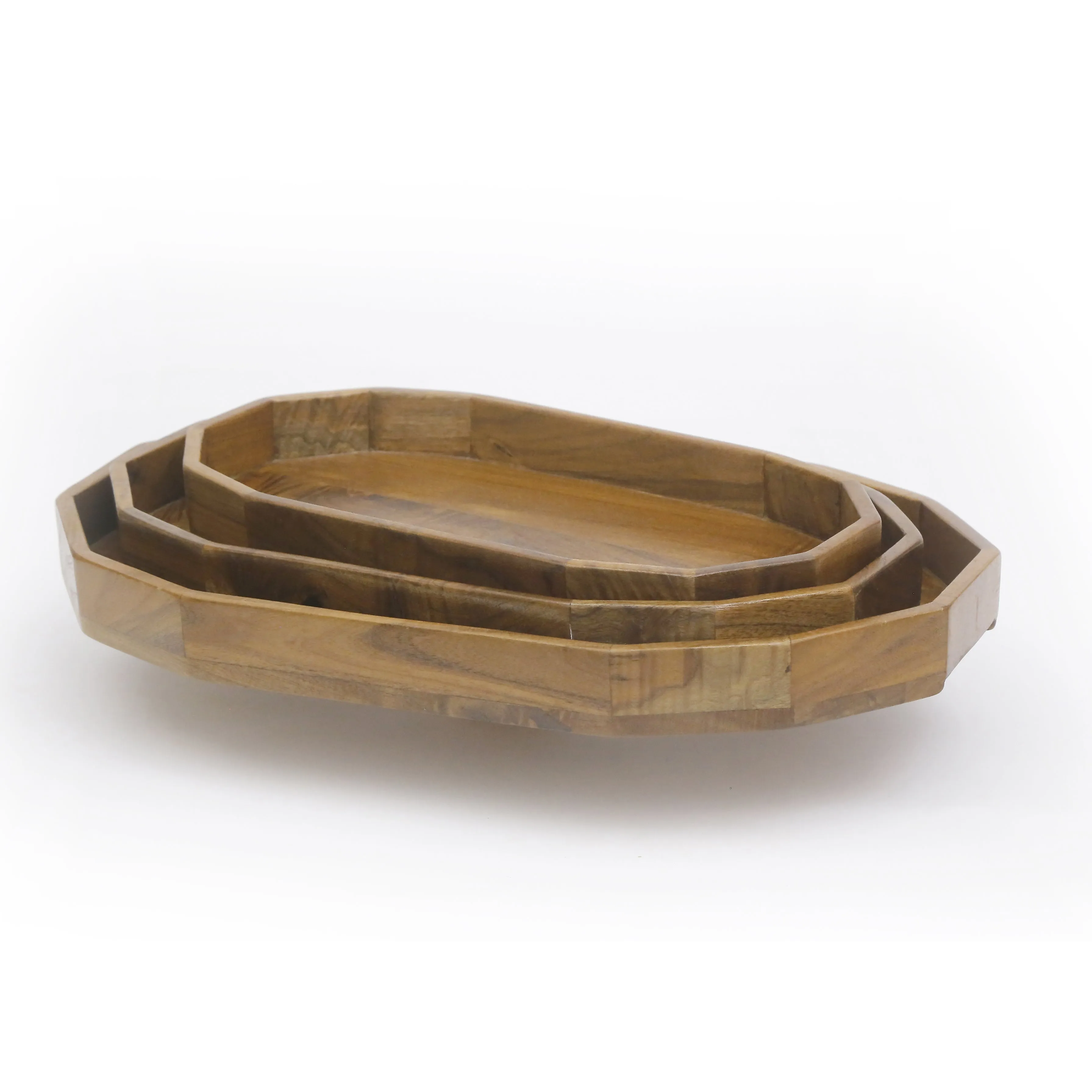 Octagonal Wooden Tray Set