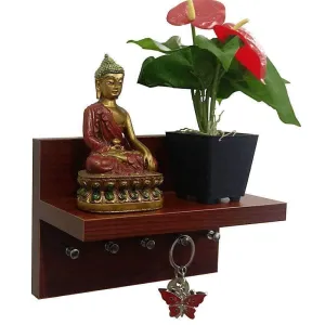 Omega 1 Key Holder Wall Mounted Décor Shelf, Mahogany