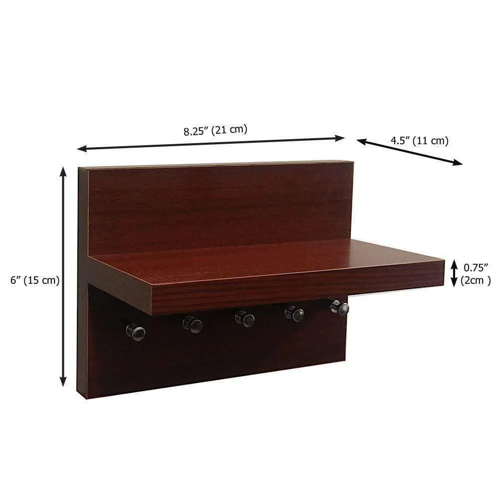 Omega 1 Key Holder Wall Mounted Décor Shelf, Mahogany