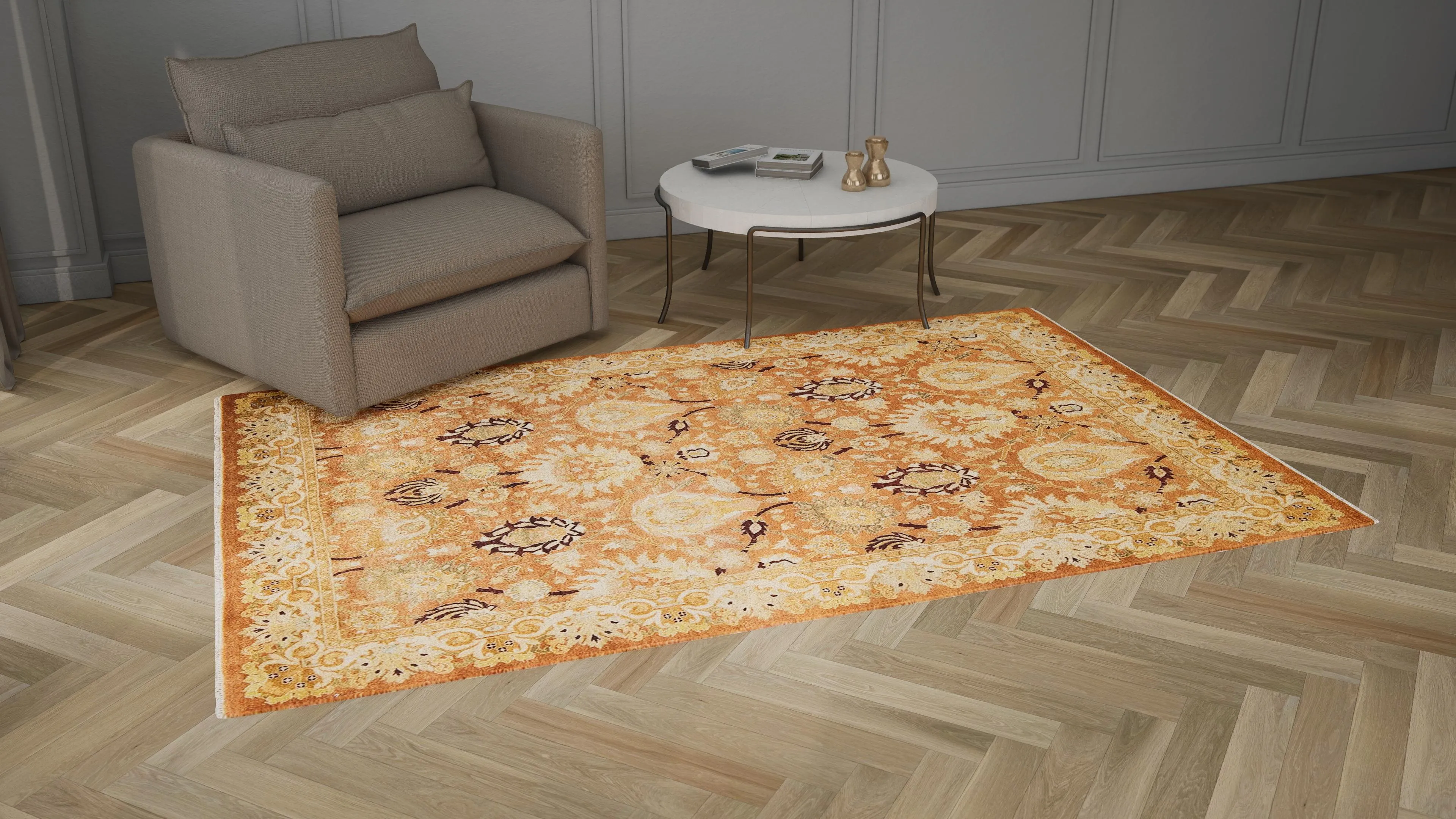 Orange Traditional Wool Rug - 6'2" x 9'5"