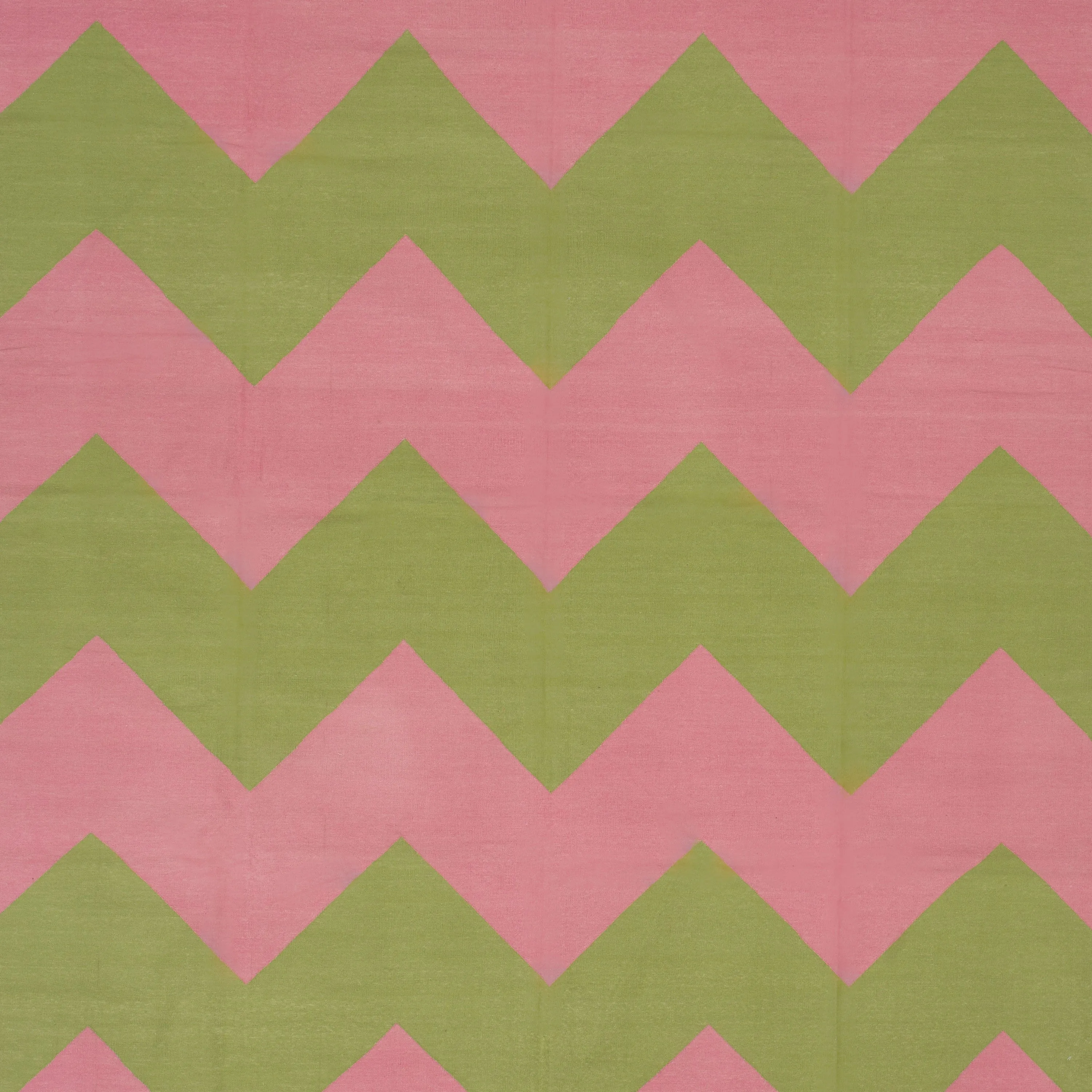 Pink & Green Chevron Dhurrie Cotton Rug - 7'10" x 9'10"