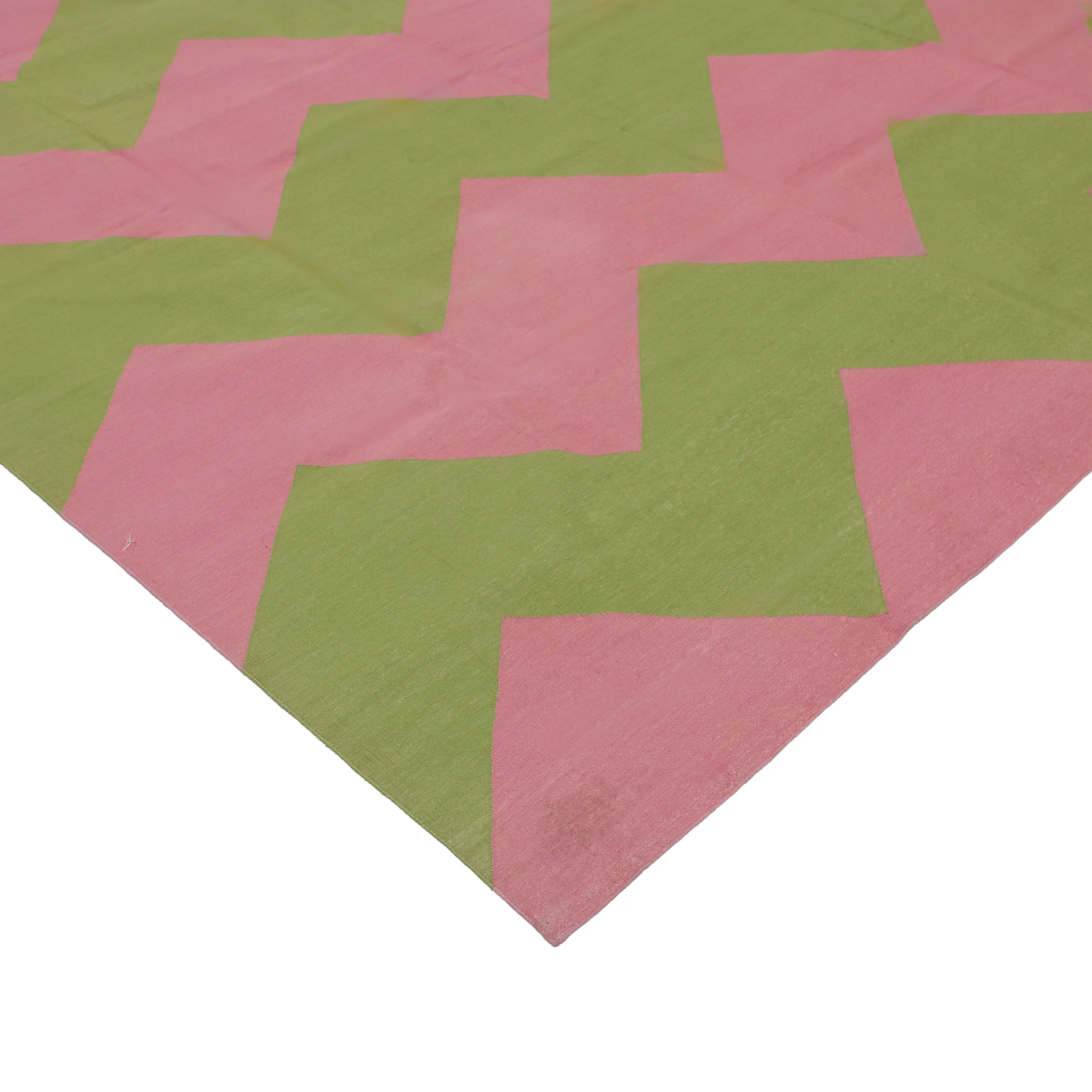 Pink & Green Chevron Dhurrie Cotton Rug - 7'10" x 9'10"