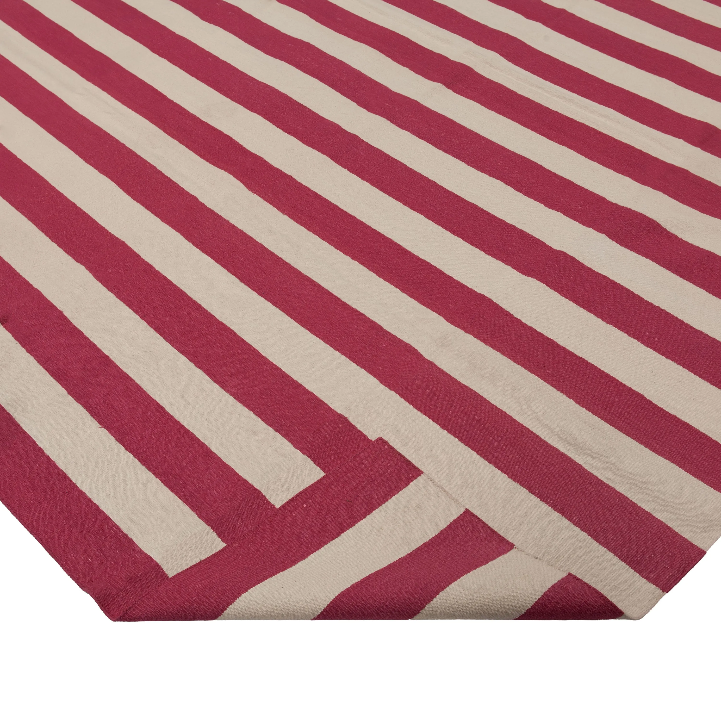 Pink & White Flatweave Cotton Rug - 7'1" x 9'1"