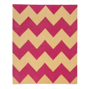 Pink & Yellow Chevron Dhurrie Cotton Rug - 7'10" x 9'10"
