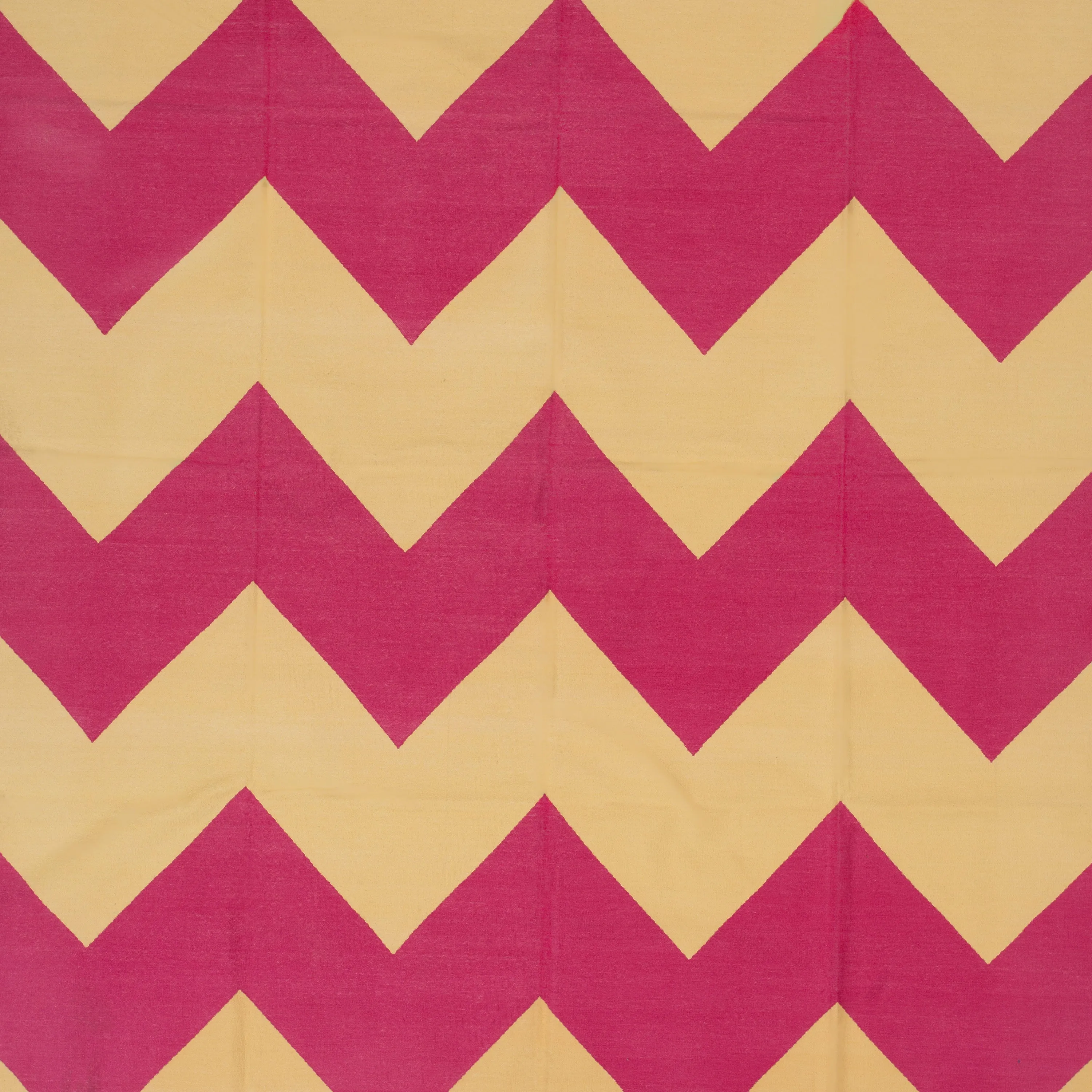 Pink & Yellow Chevron Dhurrie Cotton Rug - 7'10" x 9'10"