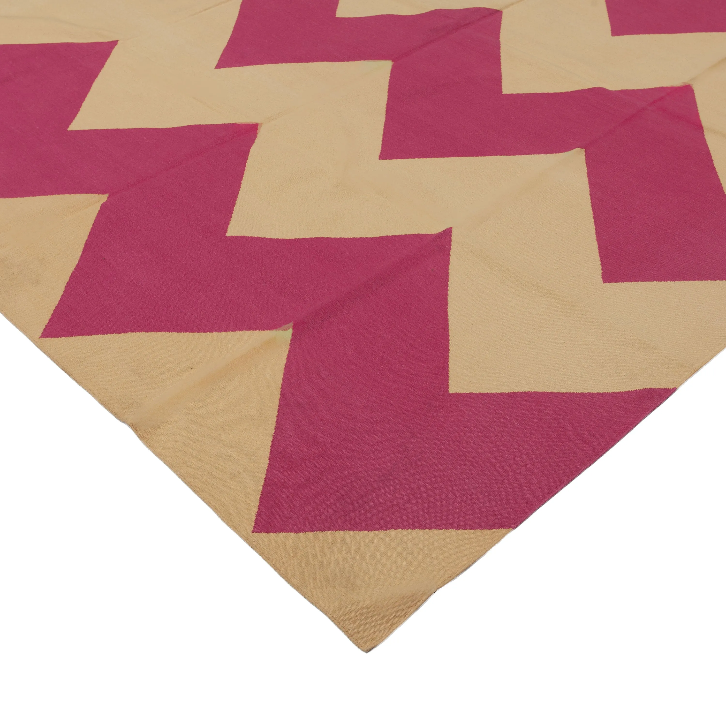 Pink & Yellow Chevron Dhurrie Cotton Rug - 7'10" x 9'10"