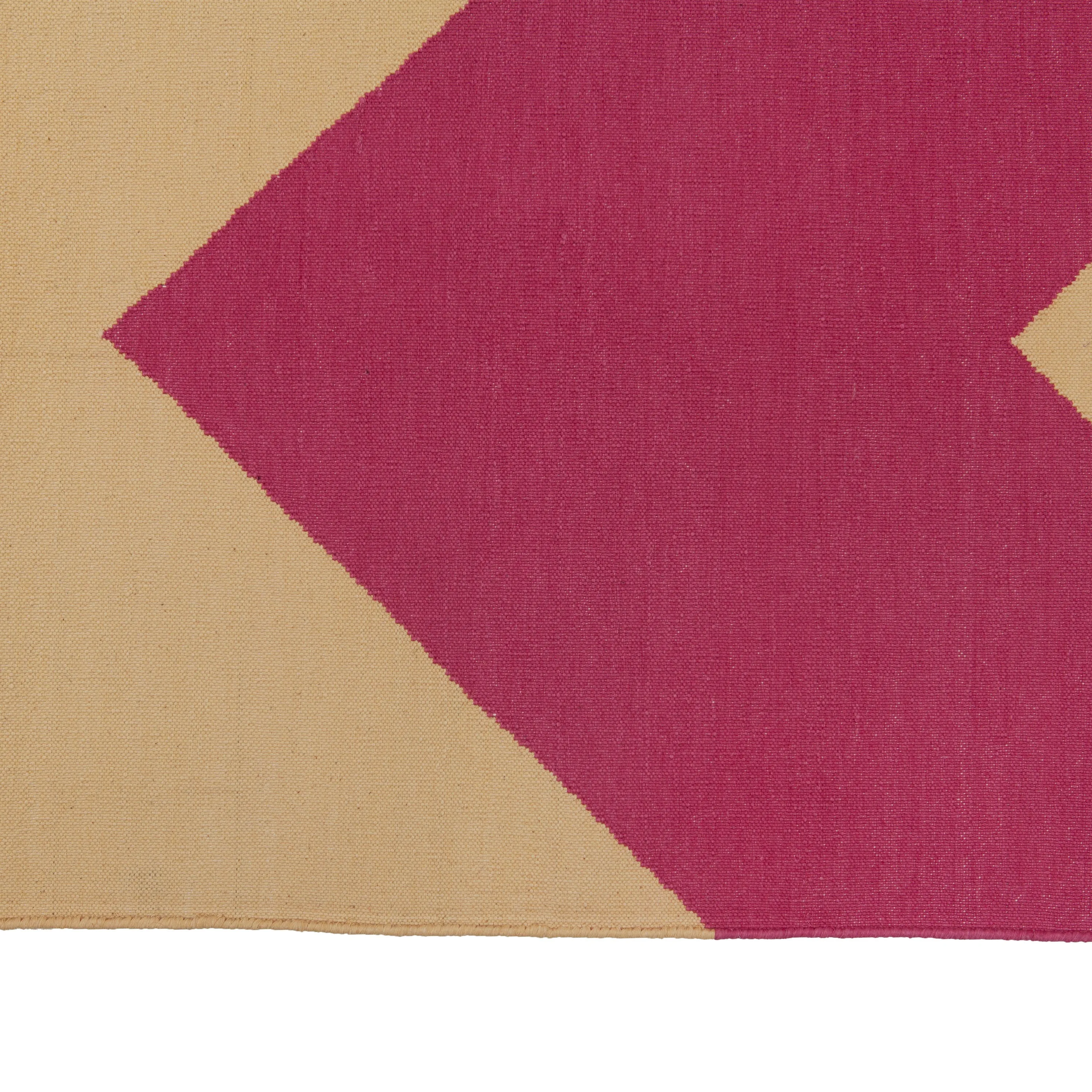 Pink & Yellow Chevron Dhurrie Cotton Rug - 7'10" x 9'10"