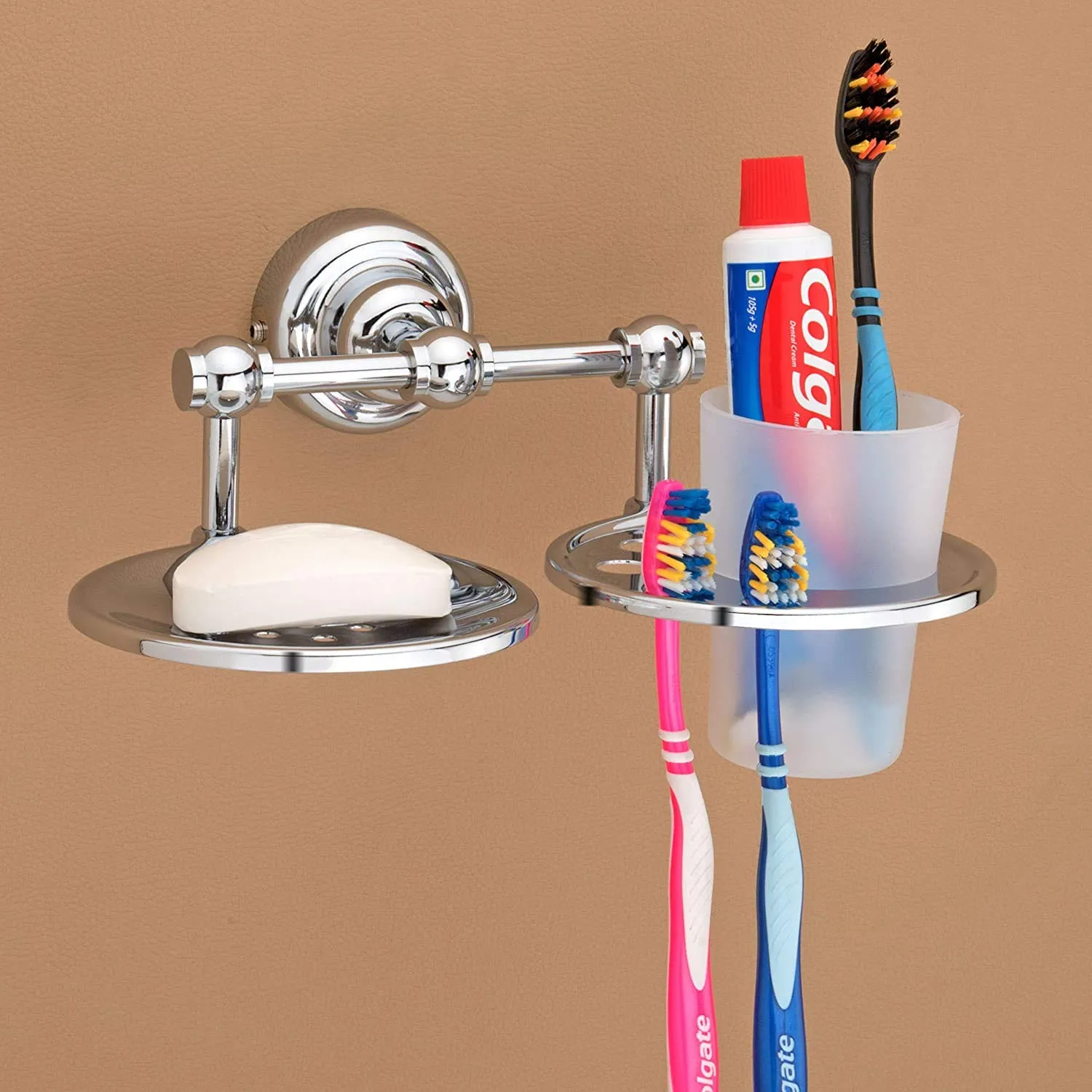 Plantex Platinum Stainless Steel 304 Grade Skyllo 2in1 Soap Dish with Tumbler Holder/Soap Stand/Tooth Brush Holder/Bathroom Accessories(Chrome) - Pack of 3