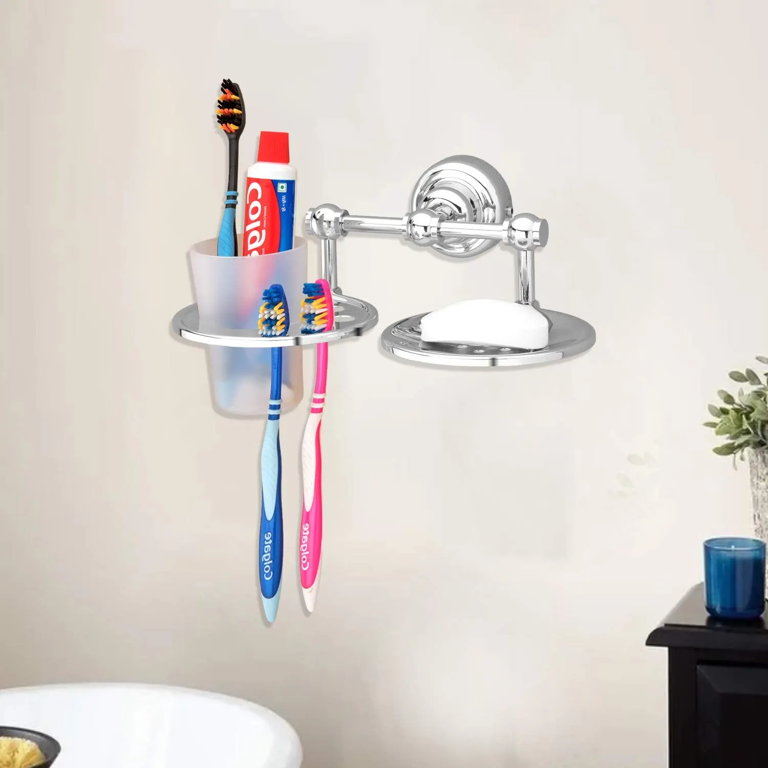 Plantex Platinum Stainless Steel 304 Grade Skyllo 2in1 Soap Dish with Tumbler Holder/Soap Stand/Tooth Brush Holder/Bathroom Accessories(Chrome) - Pack of 3