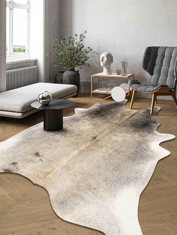 Premium Grey and Cream Faux Cowhide Rug
