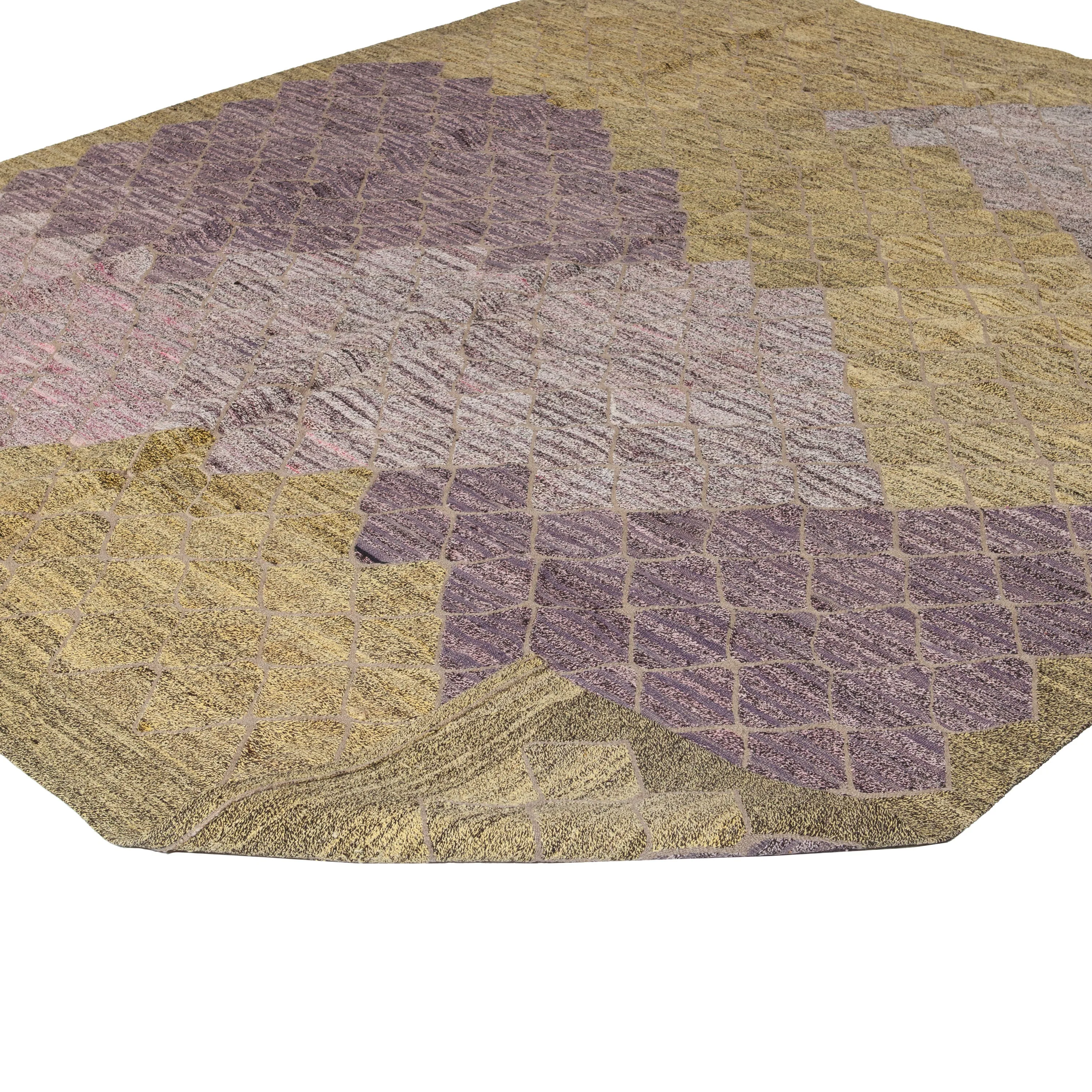Purple Green Vintage Flatweave Rug - 8'7" x 10'4"