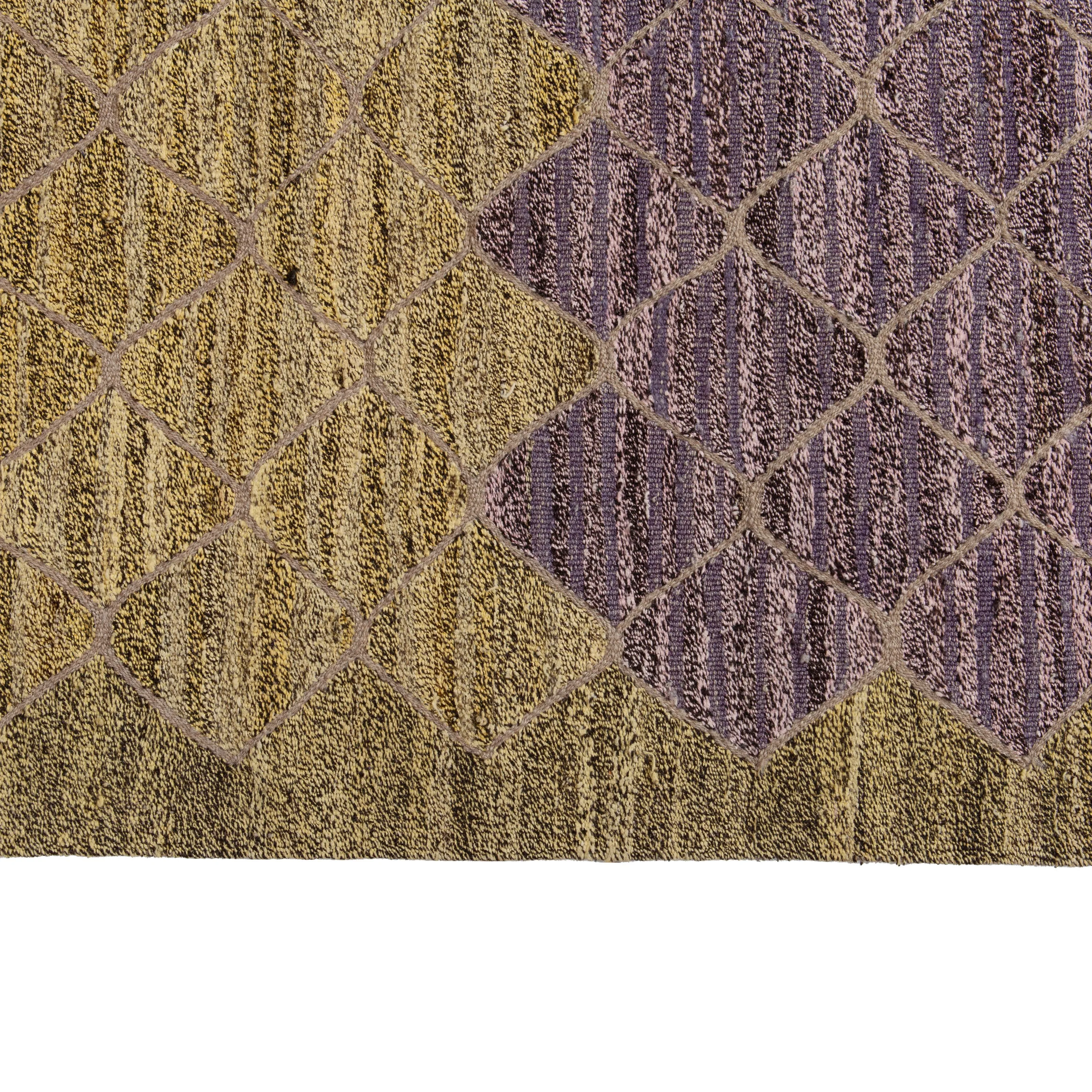 Purple Green Vintage Flatweave Rug - 8'7" x 10'4"