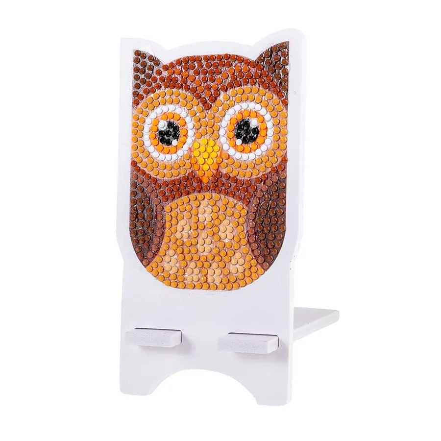 "Owl & Gnome" Crystal Art Mobile Phone Holder Set of 2