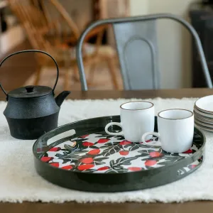 Red Black Acorns 15 Round Tray