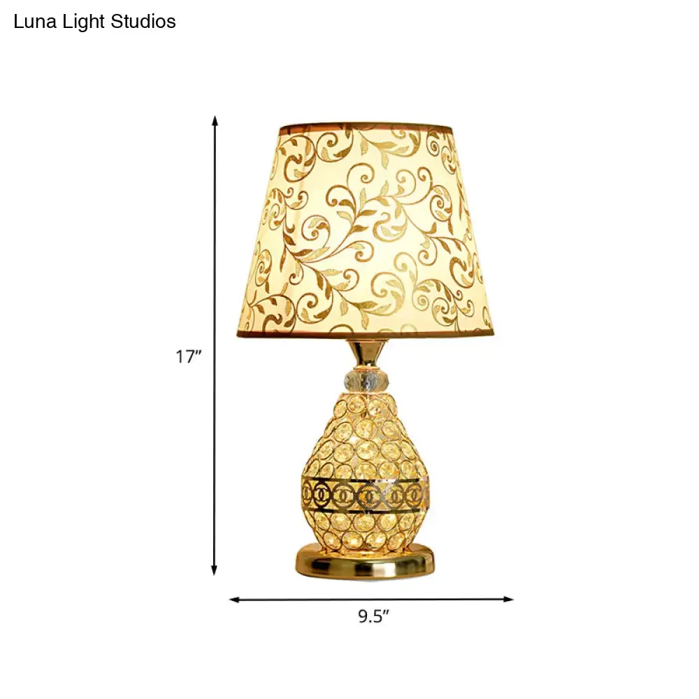 Retro Gold Swirl Pattern Table Lamp with Vase Crystal Pedestal – Bedside Nightstand Light