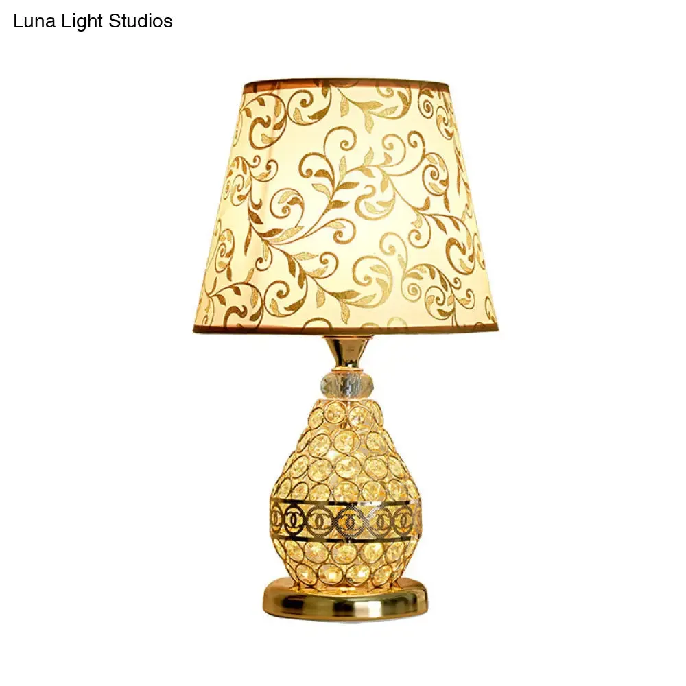 Retro Gold Swirl Pattern Table Lamp with Vase Crystal Pedestal – Bedside Nightstand Light