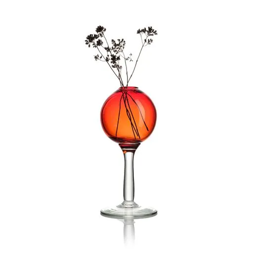 Round Bud Vase with Stem - Red