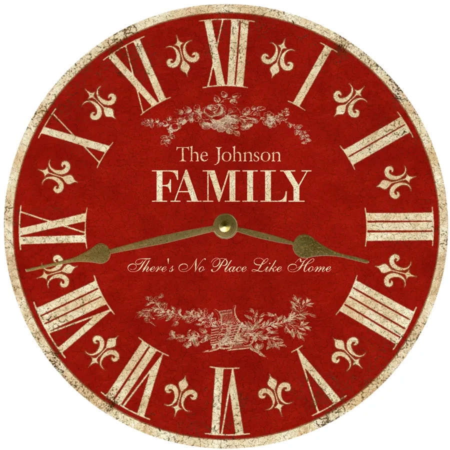 Rustic French Country Clock- Custom Red Family Name