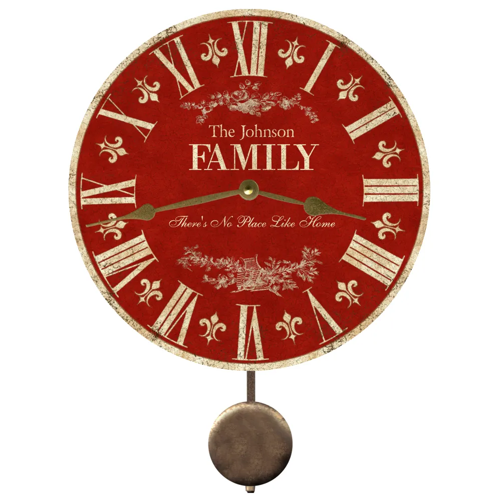 Rustic French Country Clock- Custom Red Family Name