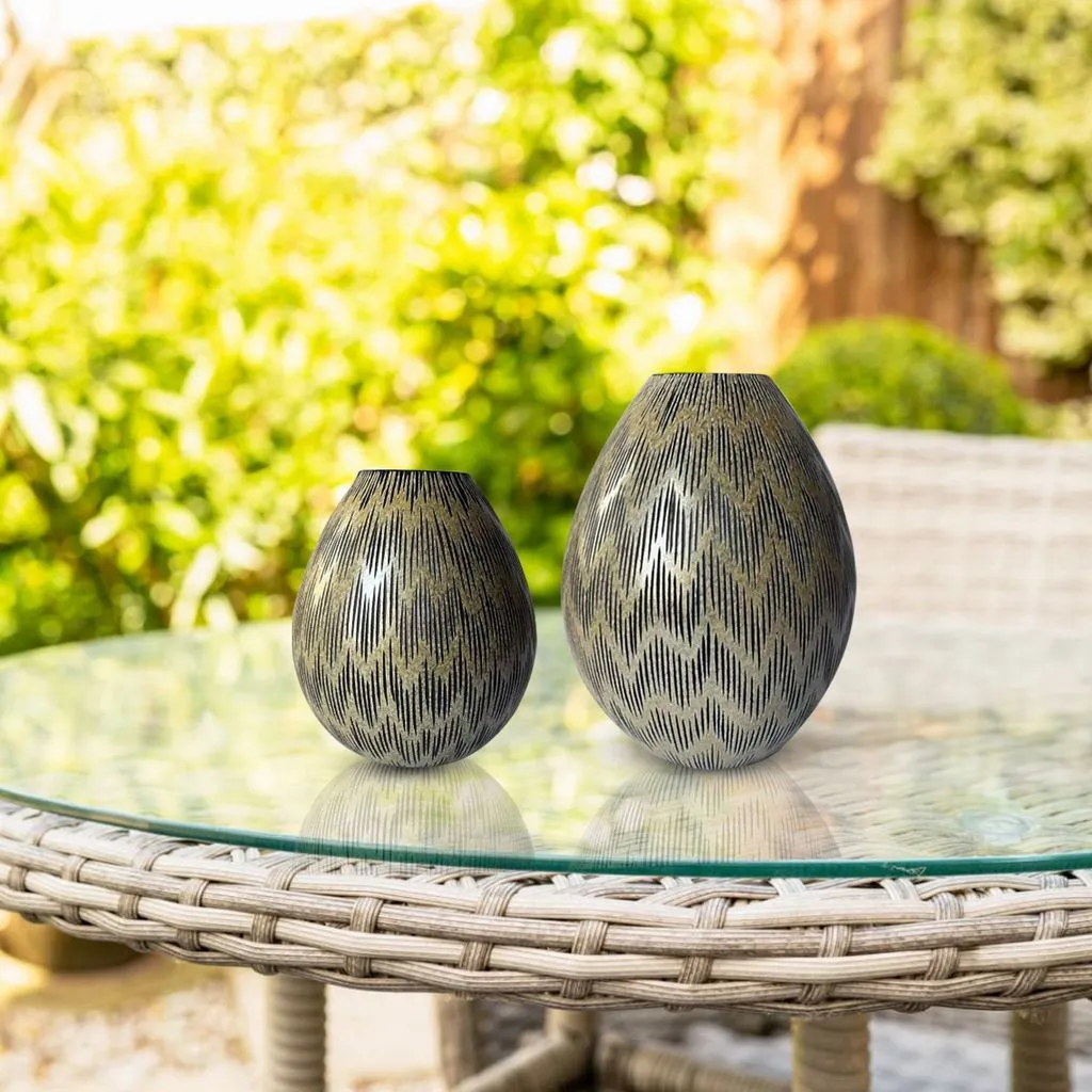 Set of 2 Vases-Handblown Glass-Bronze-Colored-Black Etchings-Modern Home-Modern Design-Housewarming-