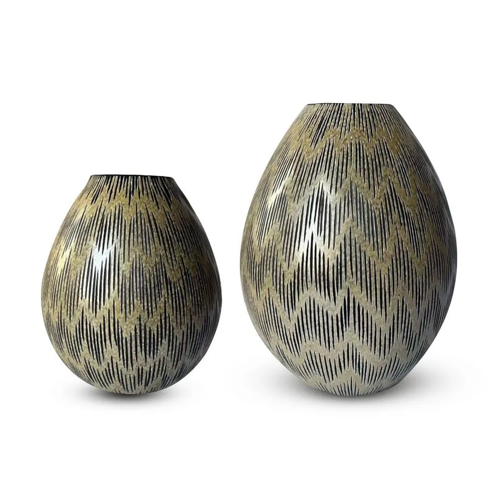 Set of 2 Vases-Handblown Glass-Bronze-Colored-Black Etchings-Modern Home-Modern Design-Housewarming-