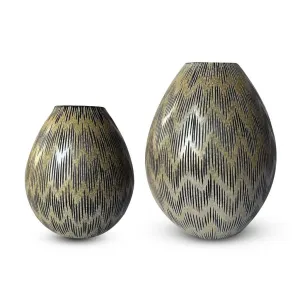 Set of 2 Vases-Handblown Glass-Bronze-Colored-Black Etchings-Modern Home-Modern Design-Housewarming-