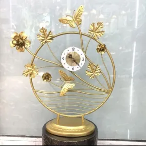 SIsliyaClock, Butterfly Pattern Design Bedroom Clock Table Clocks, Desk Clock, Silent Metal Table Clock with Light for Living Room Decor, Bedroom, Bedside, Shelf(SS-09)