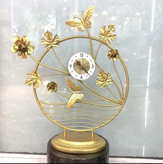 SIsliyaClock, Butterfly Pattern Design Bedroom Clock Table Clocks, Desk Clock, Silent Metal Table Clock with Light for Living Room Decor, Bedroom, Bedside, Shelf(SS-09)