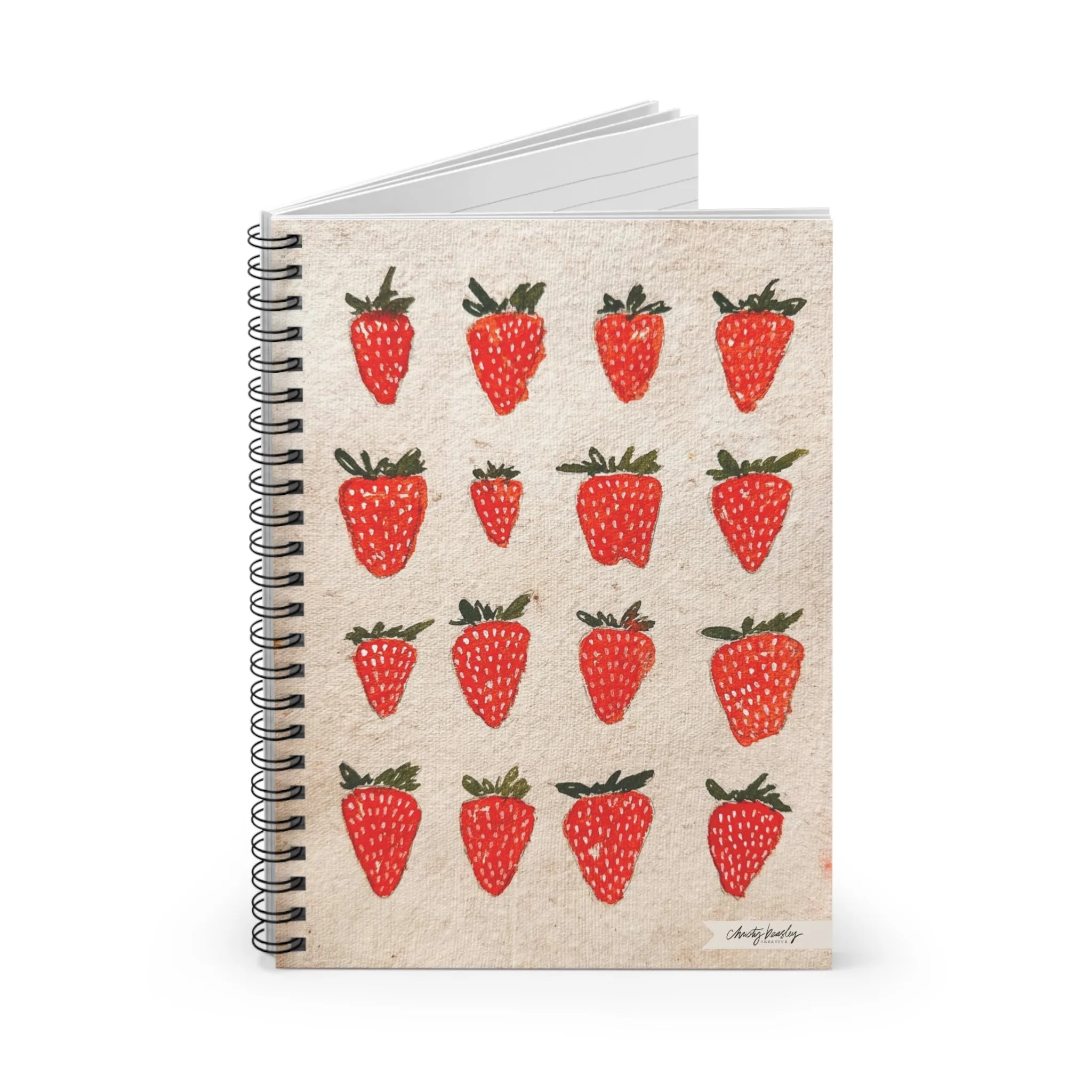 “Strawberries” Spiral Notebook - Ruled Line - by Christy Beasley
