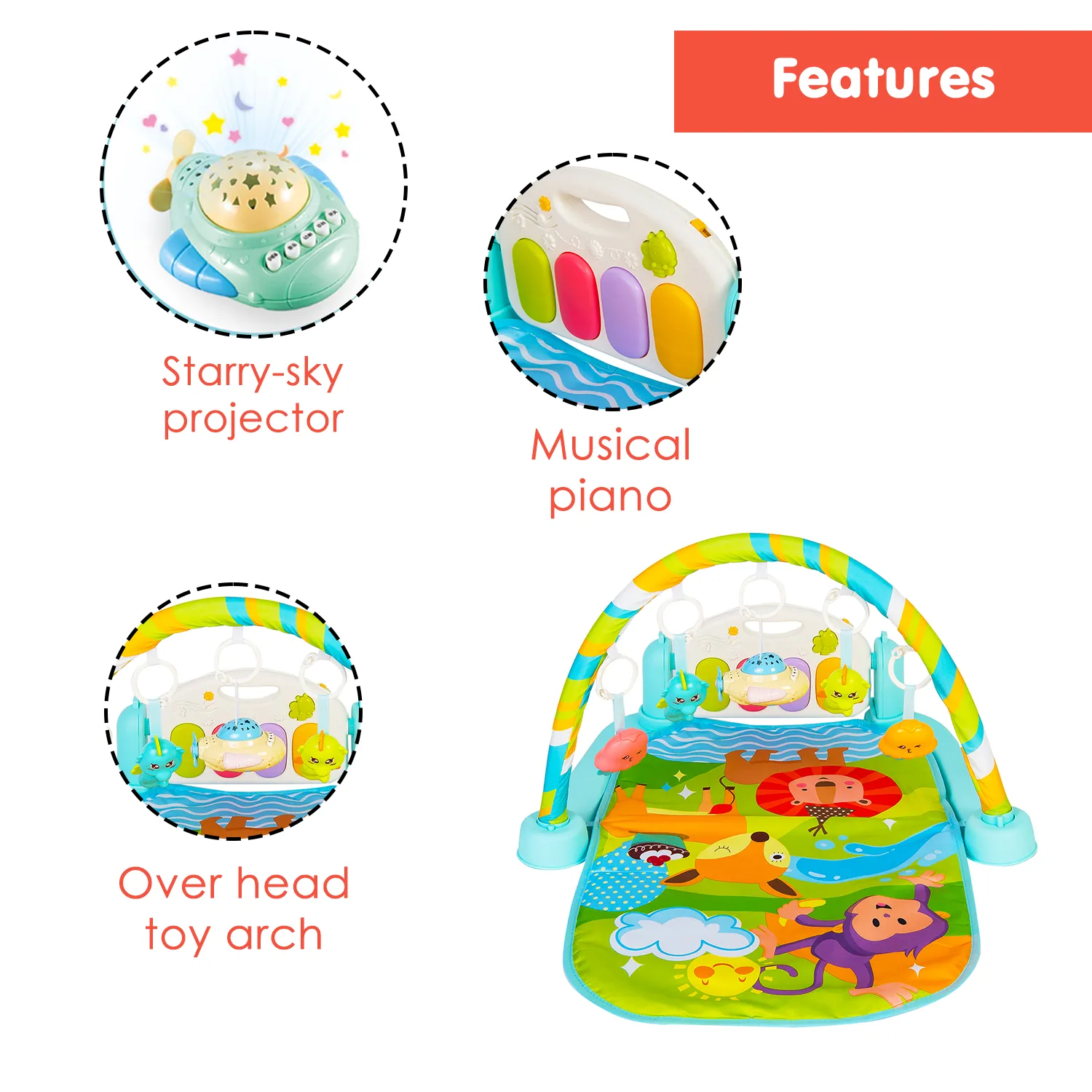 Sunny Zoo Day Multicolour Piano Activity Gym
