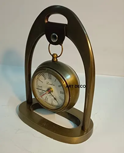 Table Clock Antique Style Brass Finish 8 inch Dart Deco 8 inch Office Home Decor handicrafts Items Wedding Gift Bedroom Living Room Office Desk Clock Metal