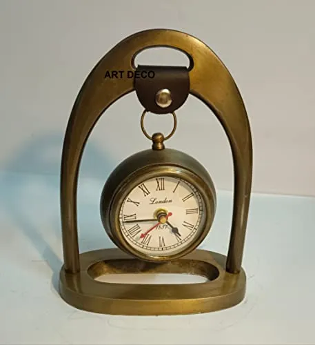 Table Clock Antique Style Brass Finish 8 inch Dart Deco 8 inch Office Home Decor handicrafts Items Wedding Gift Bedroom Living Room Office Desk Clock Metal