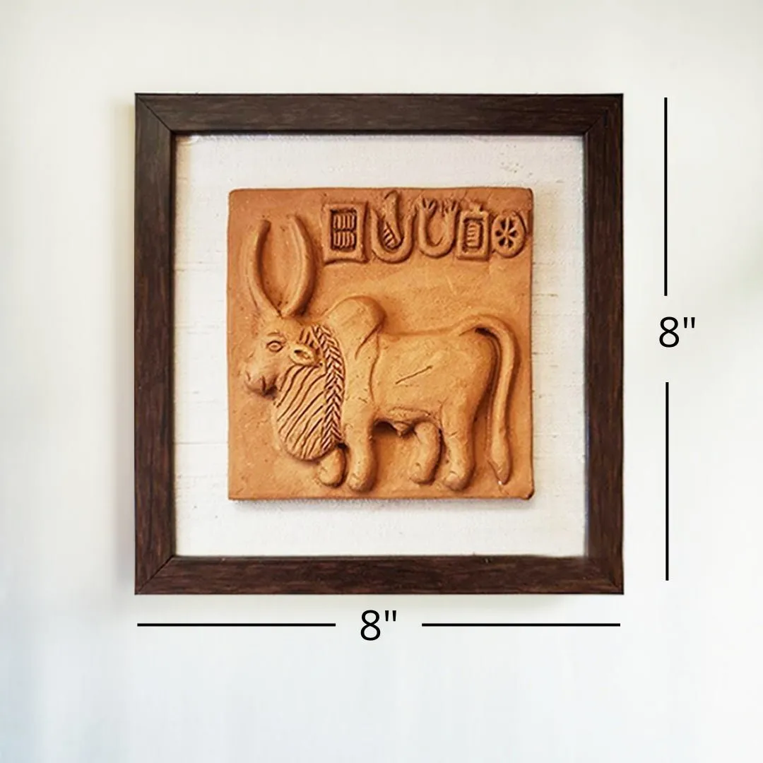 Terracotta Harappan Bull Seal Replica With Frame |Handmade In India | Wall Decor | Gift
