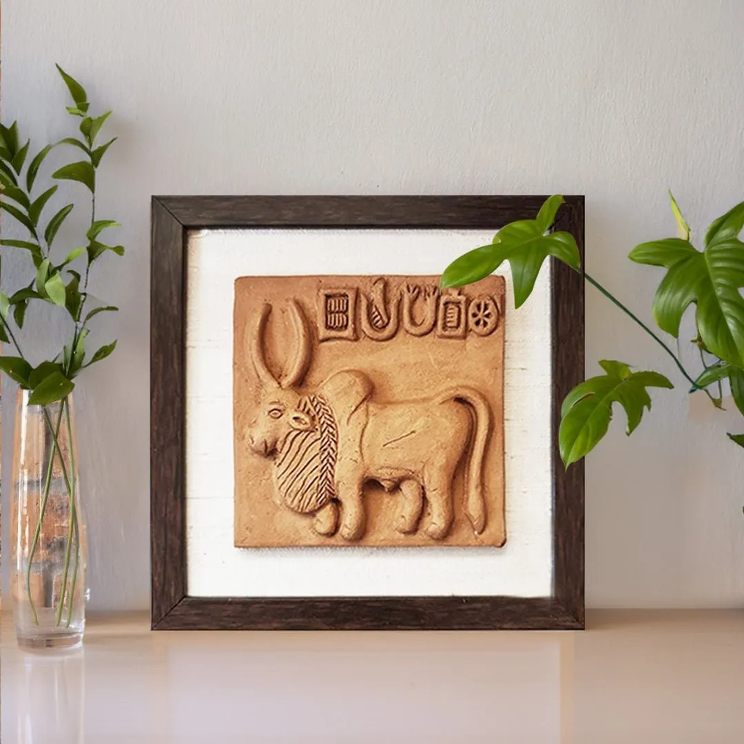 Terracotta Harappan Bull Seal Replica With Frame |Handmade In India | Wall Decor | Gift