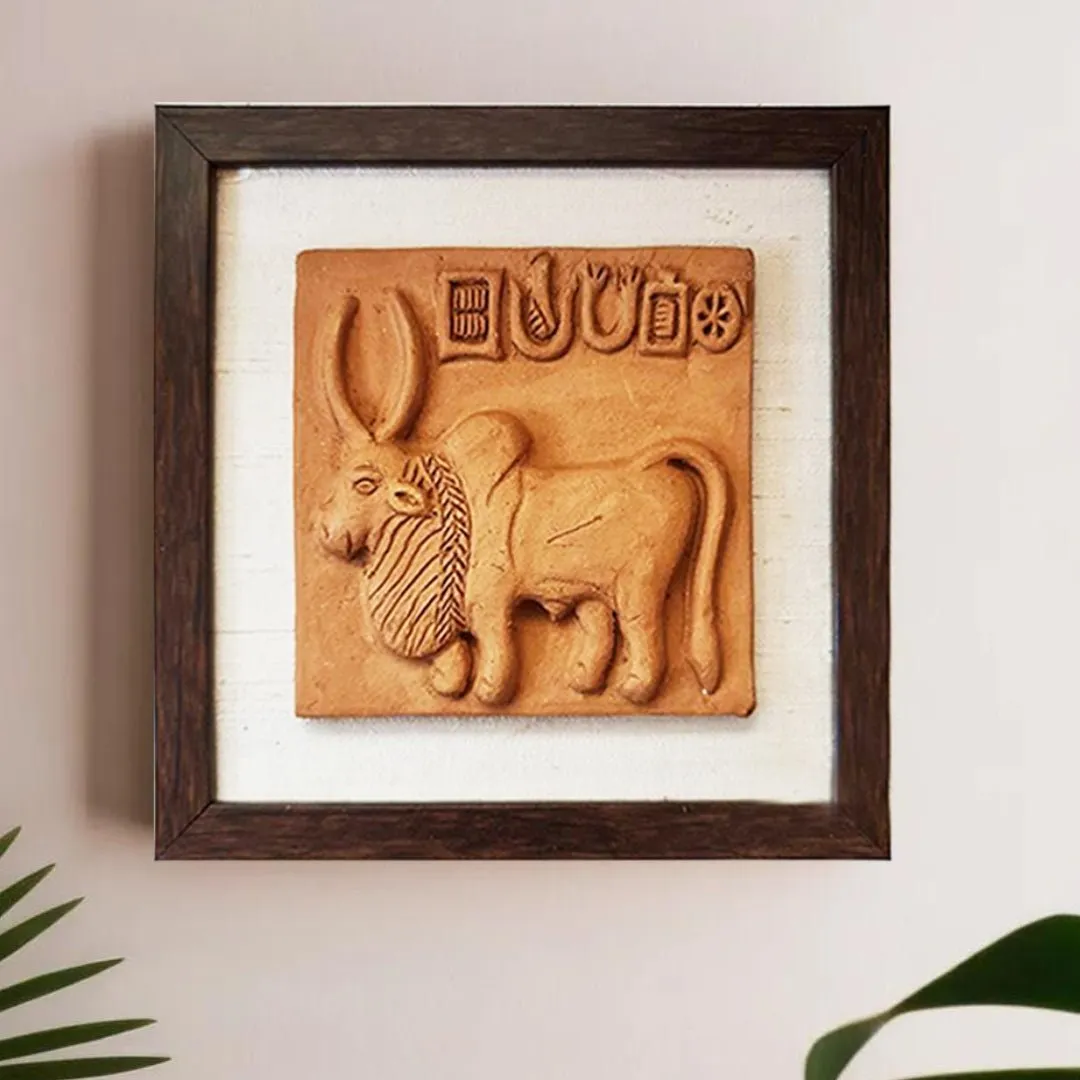 Terracotta Harappan Bull Seal Replica With Frame |Handmade In India | Wall Decor | Gift