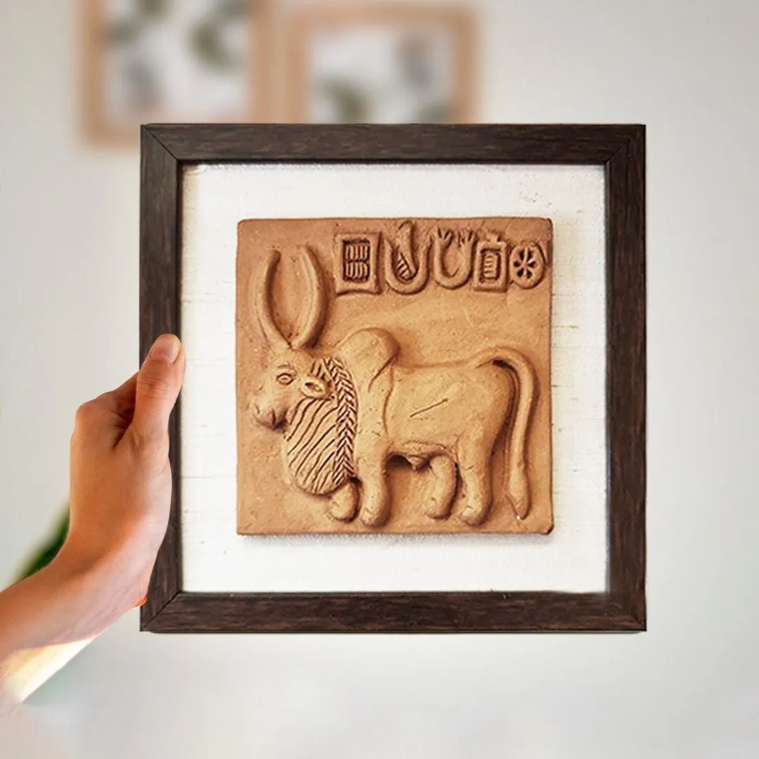 Terracotta Harappan Bull Seal Replica With Frame |Handmade In India | Wall Decor | Gift
