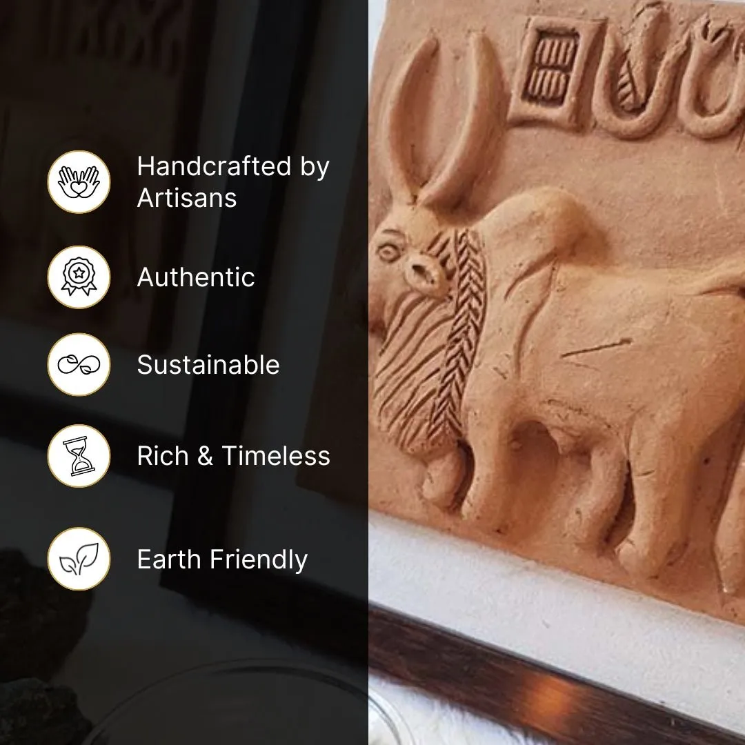 Terracotta Harappan Bull Seal Replica With Frame |Handmade In India | Wall Decor | Gift