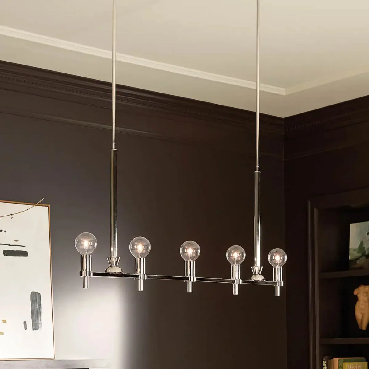 Torvee 41" 5-Light Linear Chandelier, Polished Nickel Finish