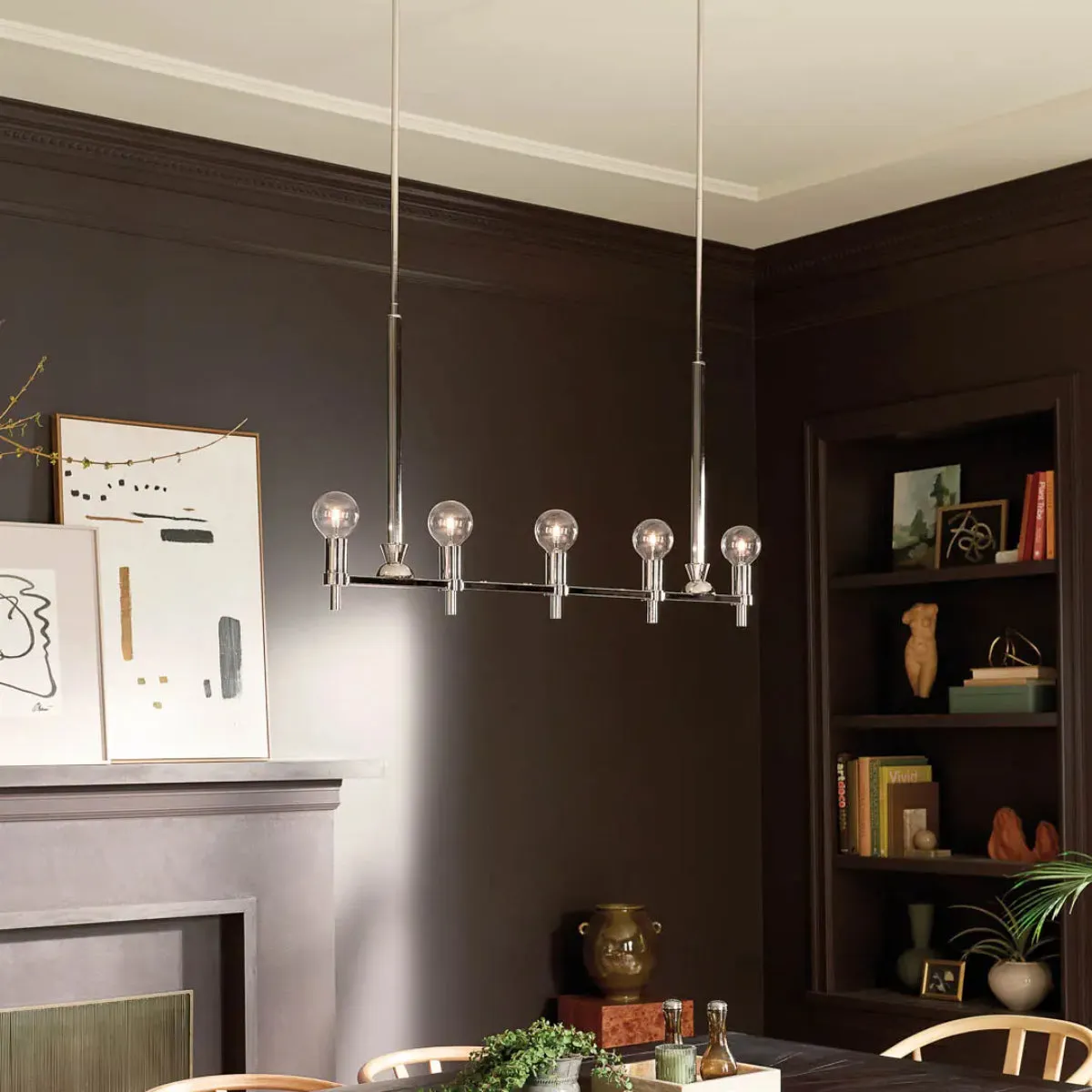 Torvee 41" 5-Light Linear Chandelier, Polished Nickel Finish
